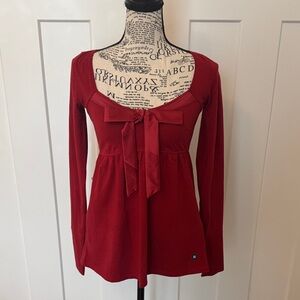 Hollister Deep Red Long-Sleeve Tie-Front Top